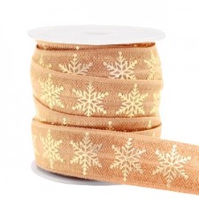 Elastic ribbon 15mm snowflake Camel brown